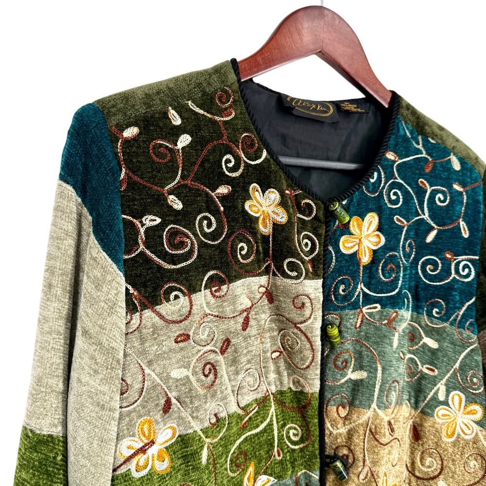 Alex Kim Sz Large Wearable Art Unique Patchwork Artsy Jacket Blouse Shirt Top - Picture 4 of 5